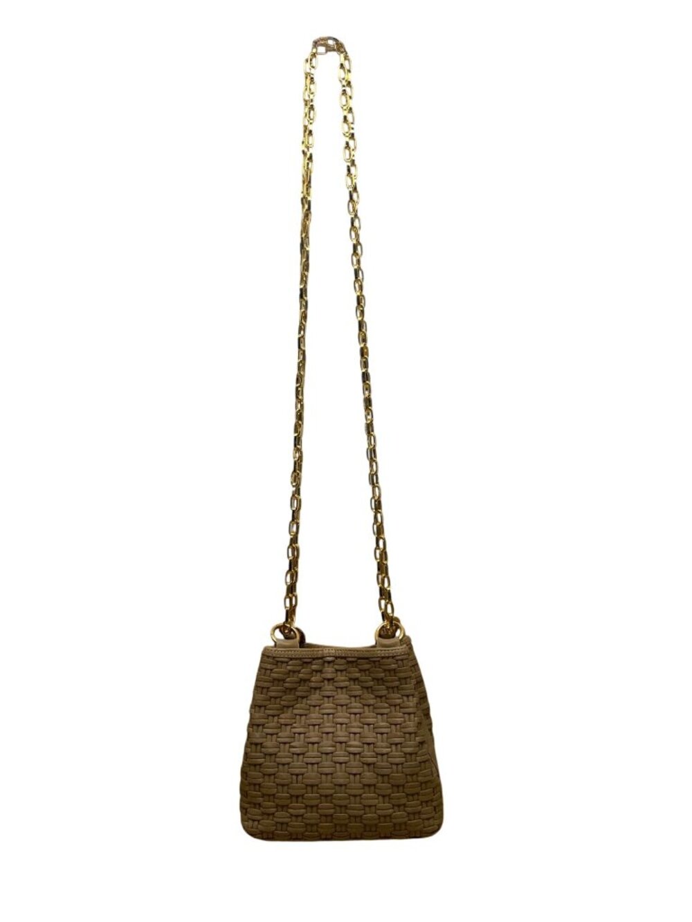 L.J.S Collection Women’s Beige Woven Gold Chain Strap Crossbody Bag